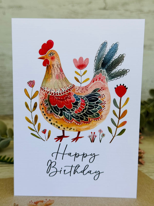 FOLK ART CHICKEN Cards set of 4 - Congratulations, Thank You, Happy Birthday, thinking of you