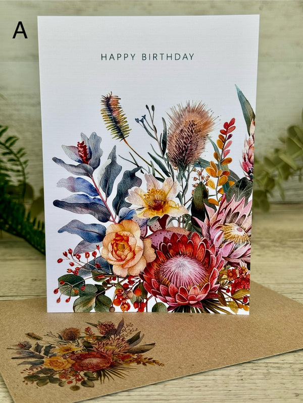 AUSTRALIAN FLORALS Card Set - Birthday - Thank You - Thinking of You - With Love - With Sympathy - Merry Christmas - Congratulations