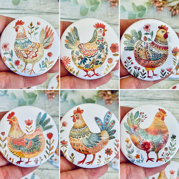 FOLK ART CHICKENS Large Magnets - 6 designs