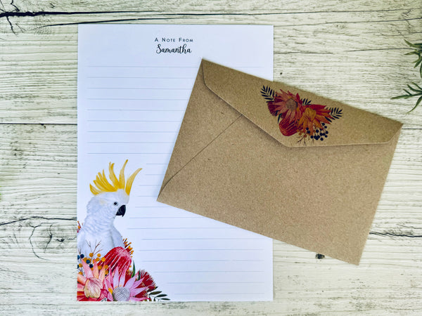 SULPHUR Crested COCKATOO Personalised Writing Paper Set of 20