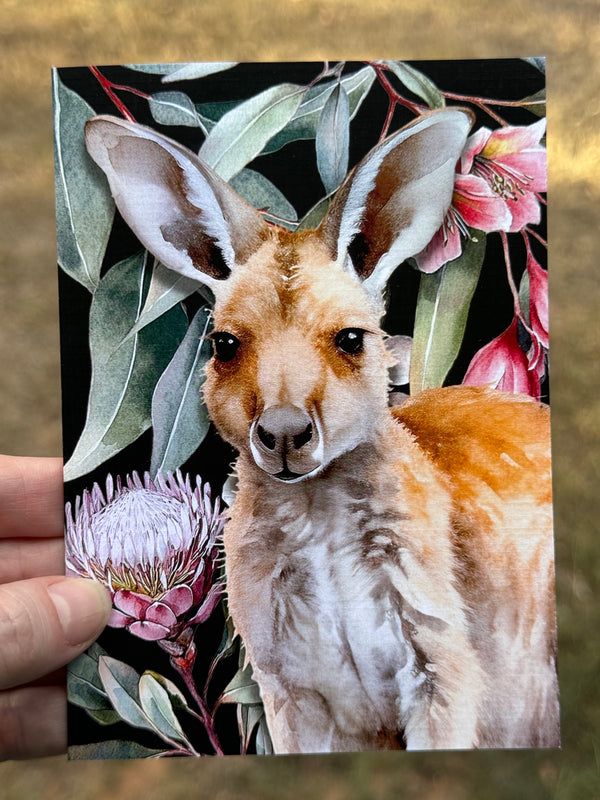 Australian Kangaroo on Native Florals greeting card