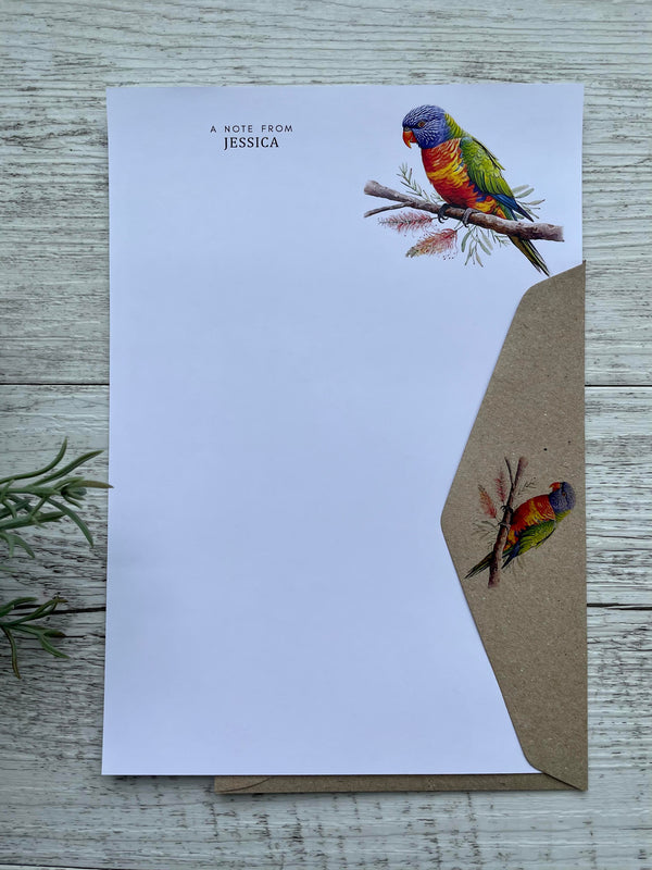 AUSTRALIAN RAINBOW LORIKEET Personalised Writing Paper Set of 20