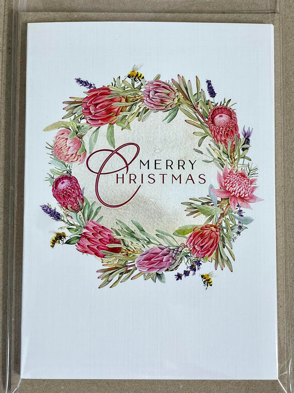 AUSTRALIAN WARATAH Wreath Personalised Christmas Card
