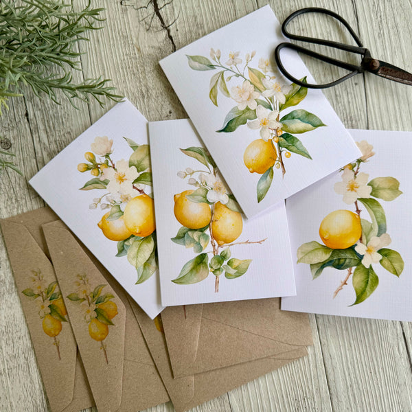 LEMON Blossom cards set of 4 Regular or Mini