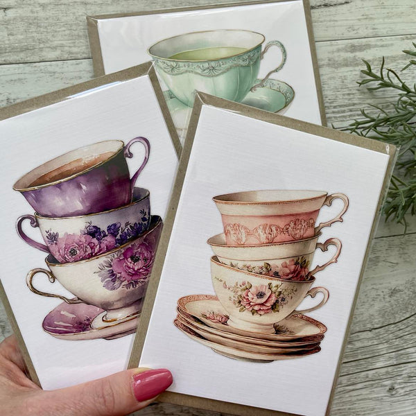 NEW! Rose Mint Vintage Teacup Collection cards set of 4 - Set B Rose Mint