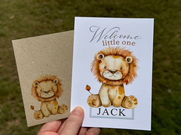 New Baby Boy Personalised Card - Baby Lion