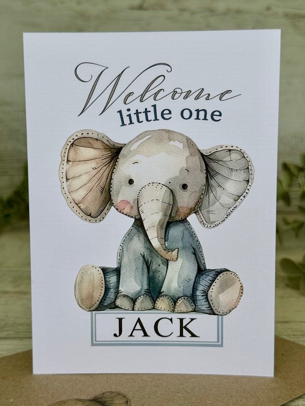 New Baby Boy Personalised Card - Baby Elephant