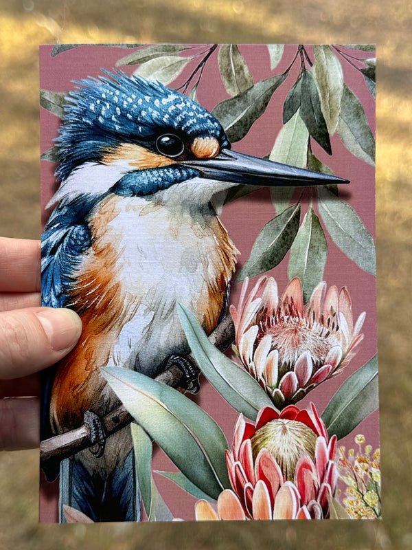 Australian Kingfisher on Native Florals greeting card