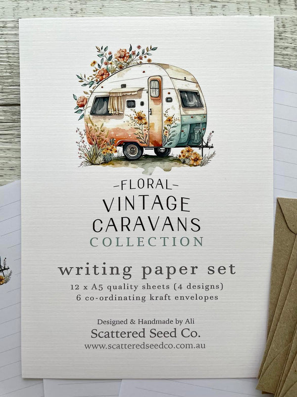Floral VINTAGE CARAVANS Writing Paper Set (Non-Personalised)