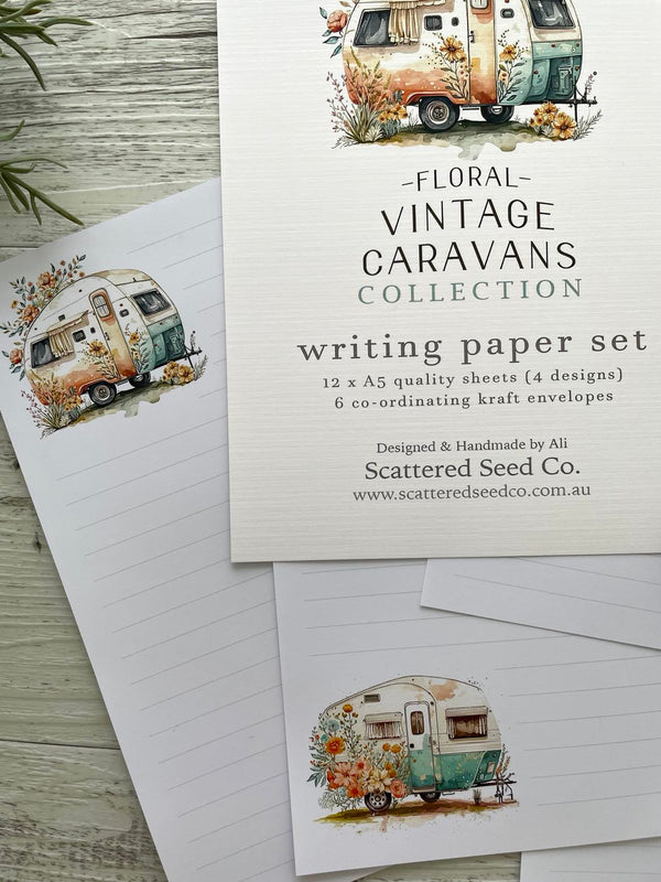 Floral VINTAGE CARAVANS Writing Paper Set (Non-Personalised)