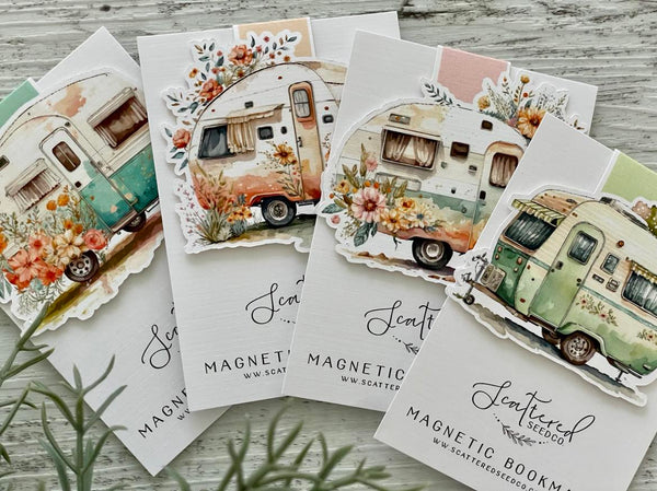 Floral Vintage Caravan Magnetic Bookmarks