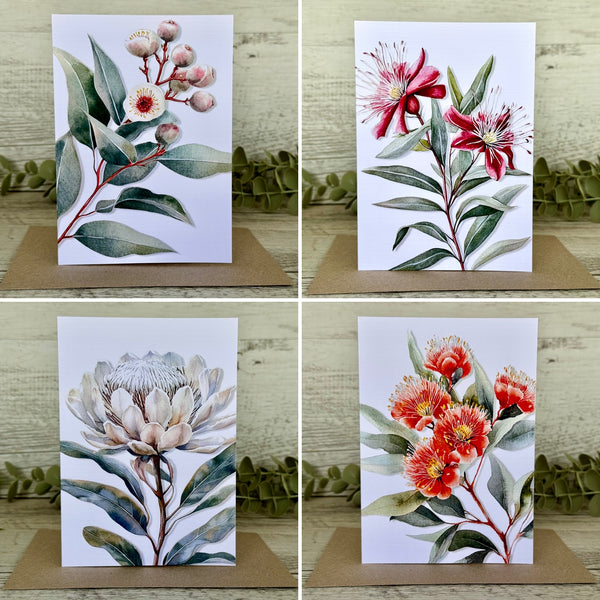 AUSTRALIAN FLORALS Single Stems Blank cards set of 4 - Set C