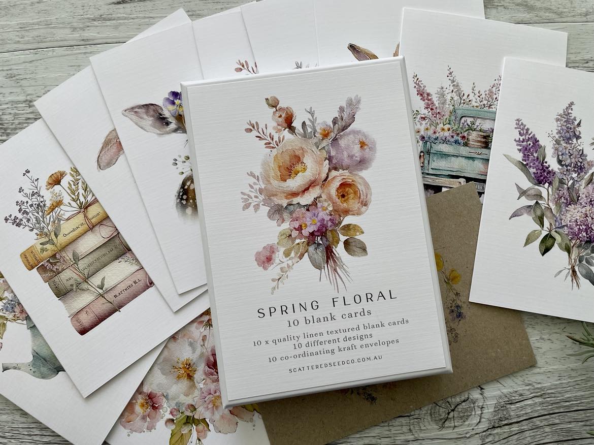 Boxed Card Gift set of 10 - Spring Floral blank cards set – Scattered ...