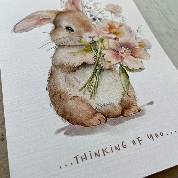 Floral Bunny card - Thinking of you, Happy Birthday, Sympathy Card