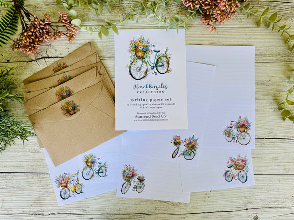 Floral Bicycles Writing Paper Set (Non-Personalised)