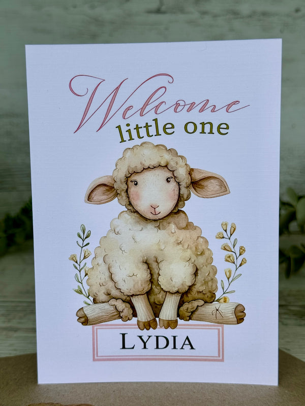 New Baby Girl Personalised Card - Baby Lamb