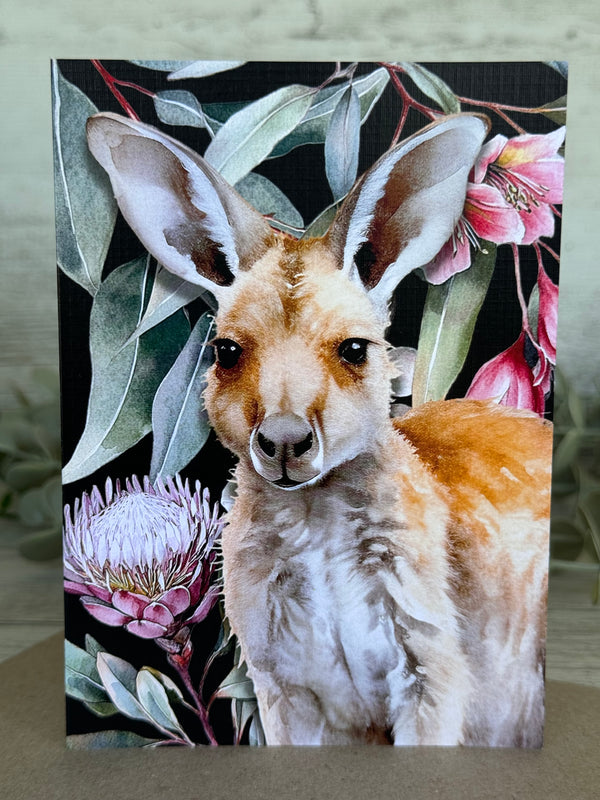 Australian Kangaroo on Native Florals greeting card