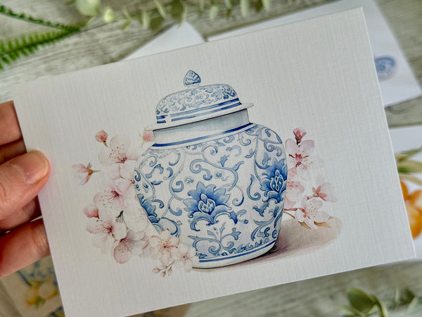 Blue & White Tea set cards set of 4