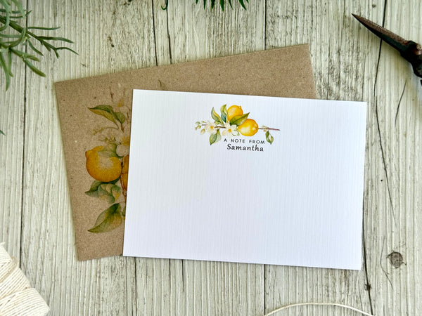 LEMON branch Personalised Flat Notecards Set Of 10