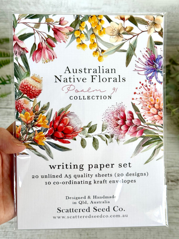 AUSTRALIAN Floral Psalm 91 Writing set 20 pages 10 envelopes