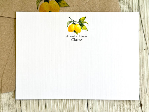 LEMON Personalised Flat Notecards Set Of 10