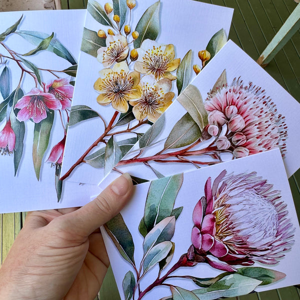 AUSTRALIAN FLORALS Single Stems Blank cards set of 4 - Set B