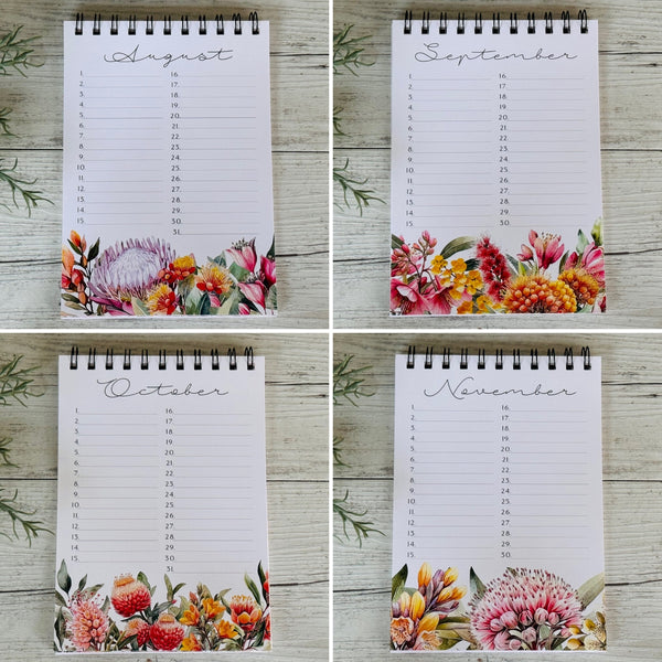 Australian Florals Perpetual Calendar - Birthday Record book