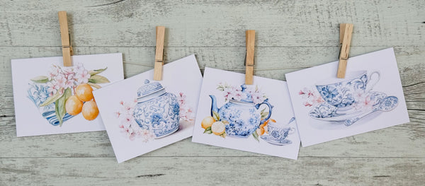 Blue & White Tea set cards set of 4