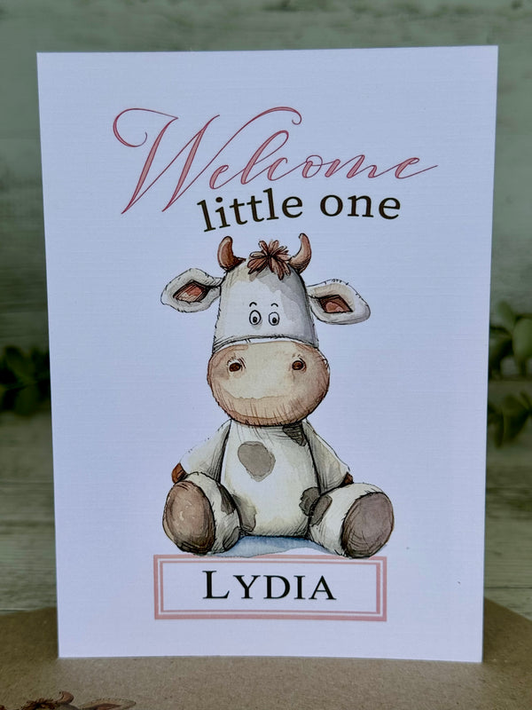 Baby ANIMALS New Baby Girl or Baby Boy Lion Elephant Cow Lamb Personalised Cards