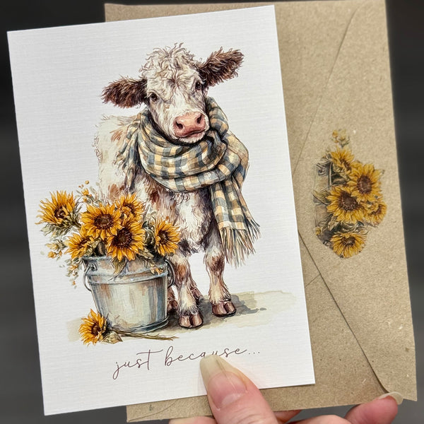 Cow & Sunflowers just because card