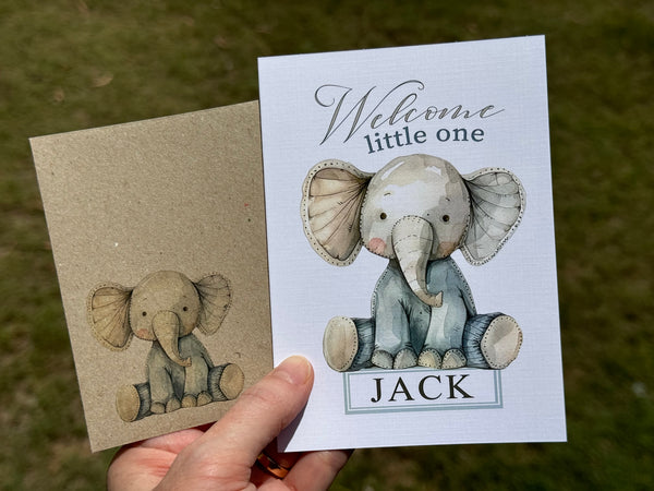 New Baby Boy Personalised Card - Baby Elephant