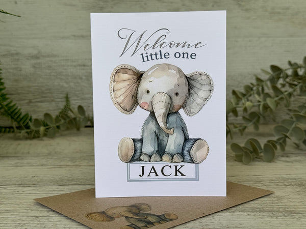 Baby ANIMALS New Baby Girl or Baby Boy Lion Elephant Cow Lamb Personalised Cards