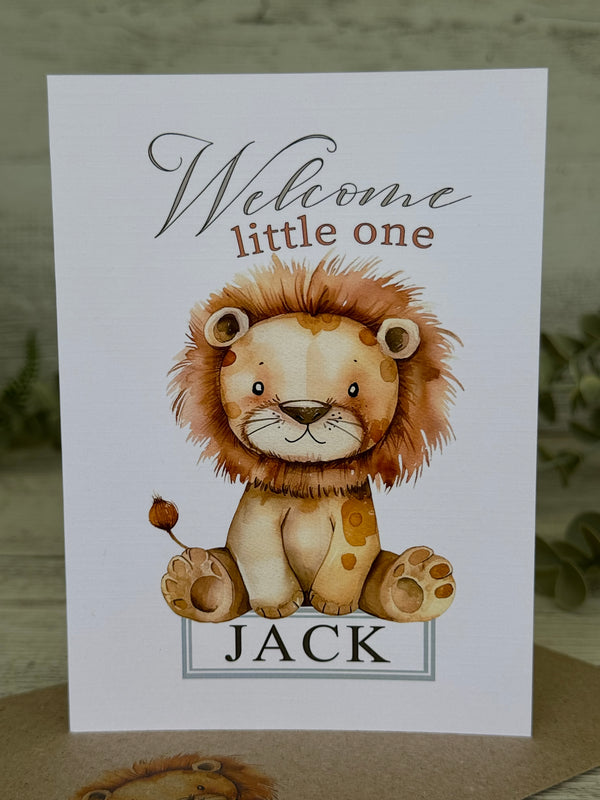 New Baby Boy Personalised Card - Baby Lion