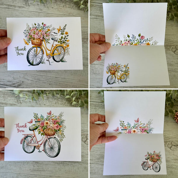 Floral bicycles Thank You Card set of 4 double sided design