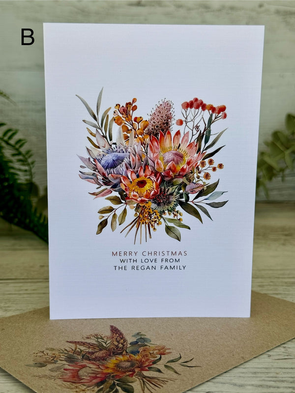 AUSTRALIAN FLORAL Personalised Christmas Cards - 4 assorted designs