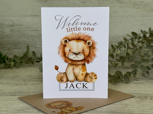 New Baby Boy Personalised Card - Baby Lion