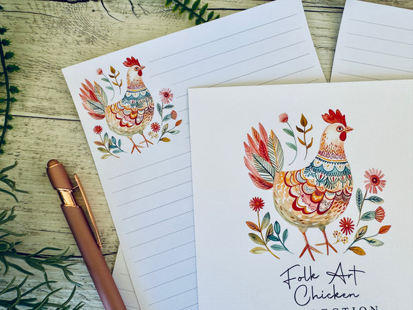 FOLK ART CHICKEN Writing Paper Set (Non-Personalised)