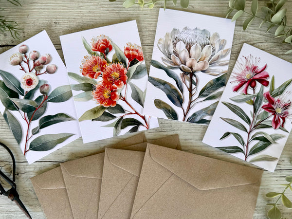 AUSTRALIAN FLORALS Single Stems Blank cards set of 4 - Set C