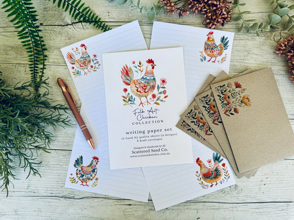 FOLK ART CHICKEN Writing Paper Set (Non-Personalised)