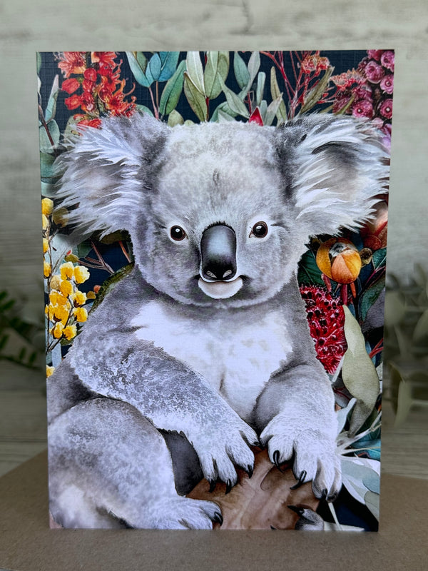 Australian Koala on Native Florals greeting card