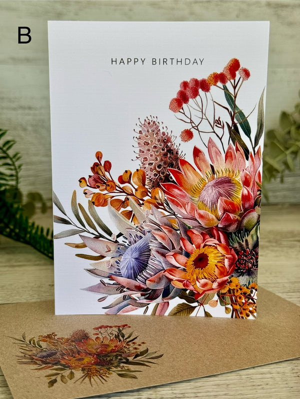 AUSTRALIAN FLORALS Card Set - Birthday - Thank You - Thinking of You - With Love - With Sympathy - Merry Christmas - Congratulations