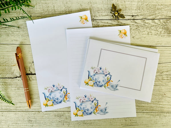 Blue & White Teapot Personalised Writing Paper Set