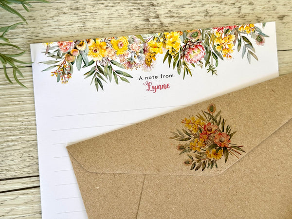 AUSTRALIAN FLORALS Personalised Writing Paper Set of 20