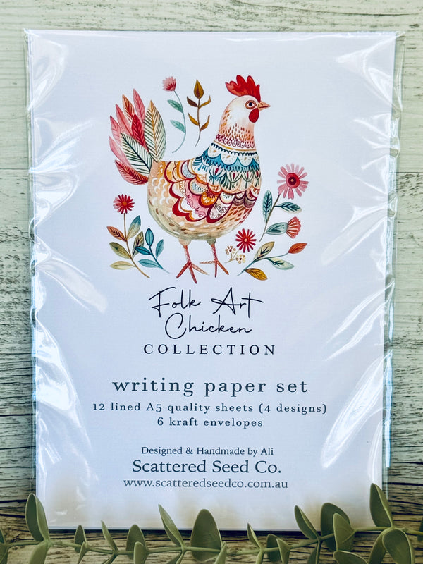 FOLK ART CHICKEN Writing Paper Set (Non-Personalised)