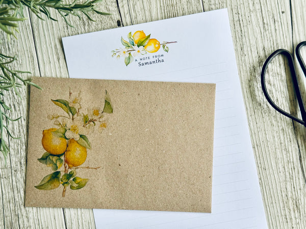 LEMON Branch Personalised Writing Paper Set of 20