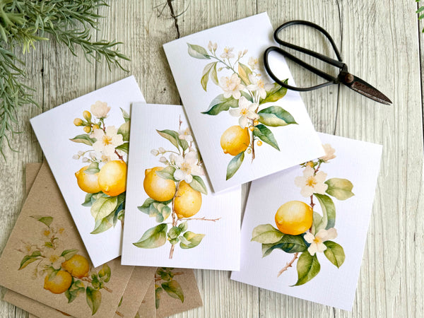 LEMON Blossom cards set of 4 Regular or Mini