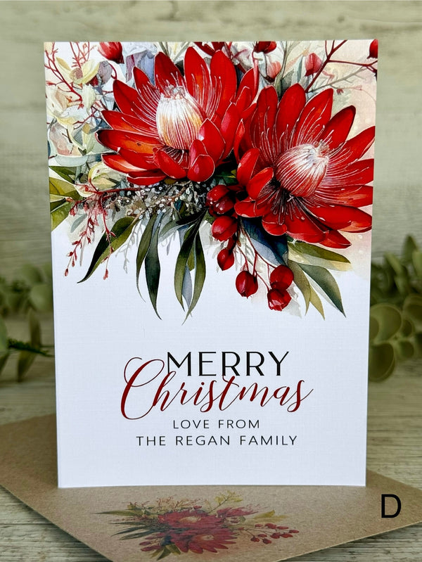 AUSTRALIAN Red FLORAL Personalised Christmas Cards - 4 assorted designs