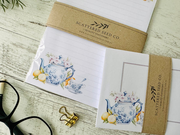 Blue & White Teapot Personalised Writing Paper Set