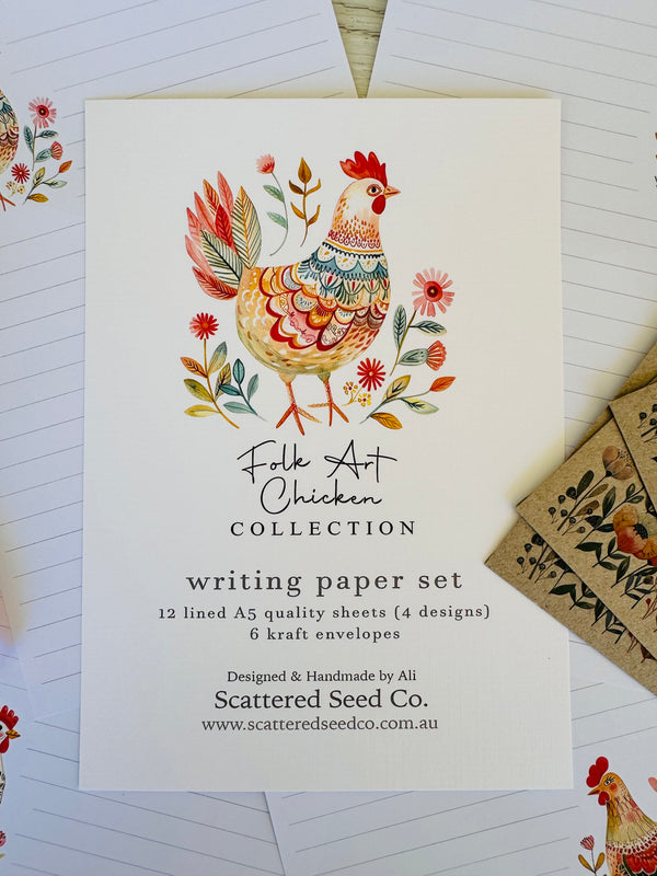 FOLK ART CHICKEN Writing Paper Set (Non-Personalised)