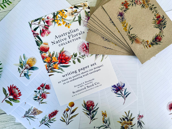 AUSTRALIAN Native Floral Writing set 20 pages 10 envelopes